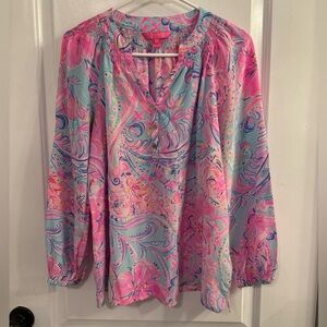 Lilly Pulitzer Elsa Silk Blouse Isle De Coco Small